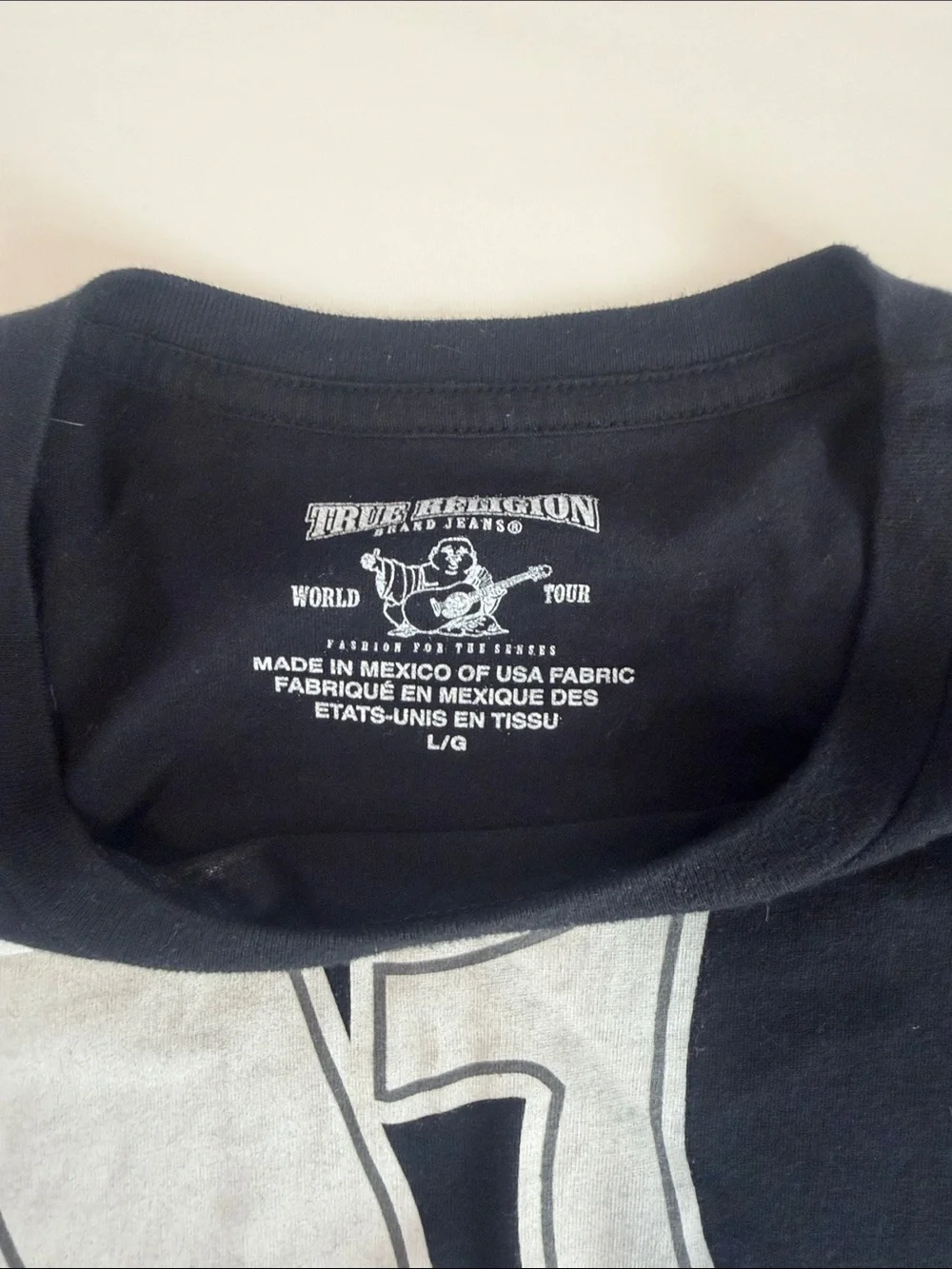 True Religion Black Tee with Large White Graphic '92 Motif
